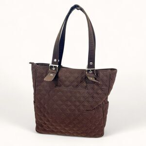 Vera Bradley Espresso Brown Tote Microfiber Quilted‎ Shoulder Bag Purse Work
